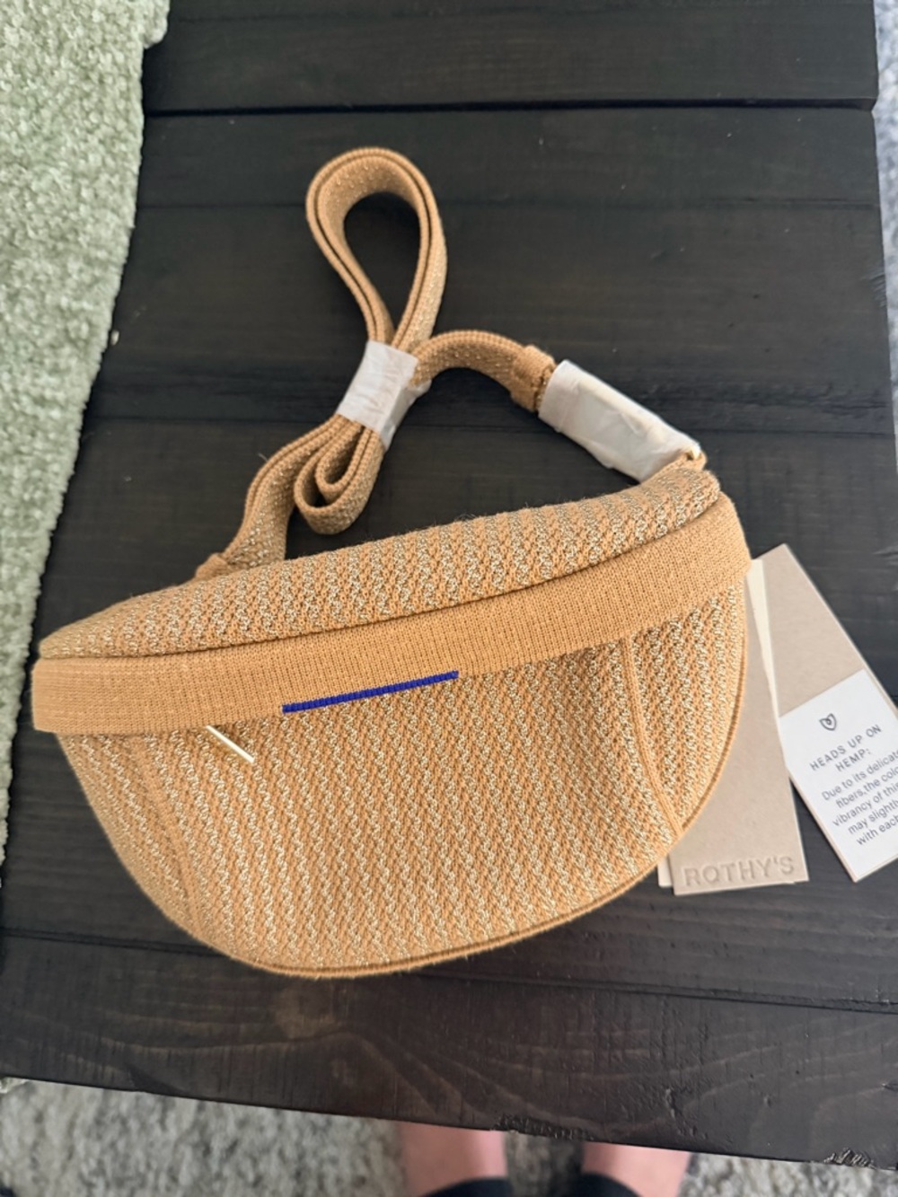 Rothy's Tan Woven Mini Crossbody Sling Bag with Gold Accent